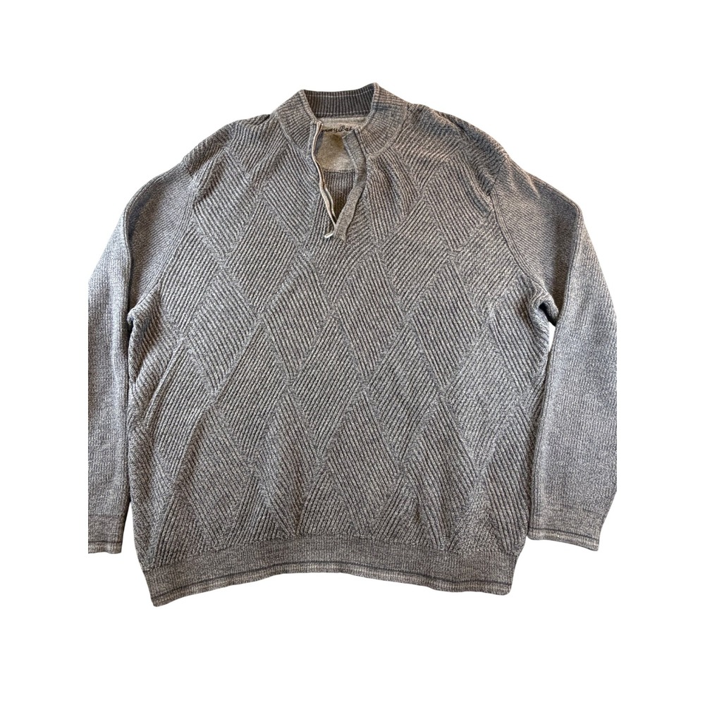 Tommy Bahama Mens XXL Gray 100% Pima Cotton Diamond Knit Quarter Zip Sweater